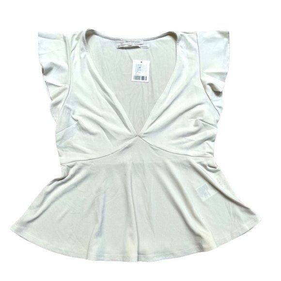 COPY - UO CREAM FLUTTER SLEEVE BABY~DOLL TOP SZ:s/m nwt - Picture 3 of 8